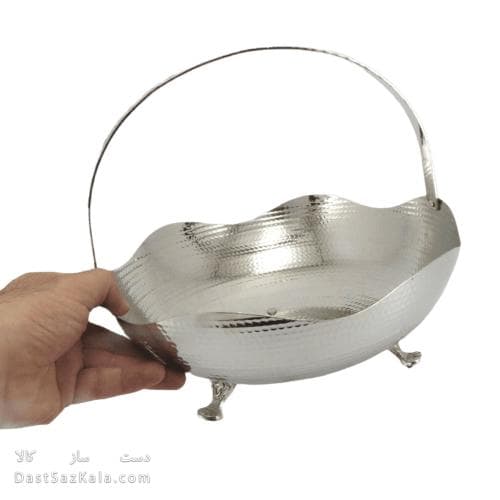 سبد میوه مسی سفید مدل لاله 27 سانتیمتری سایز بزرگ کد AH-97