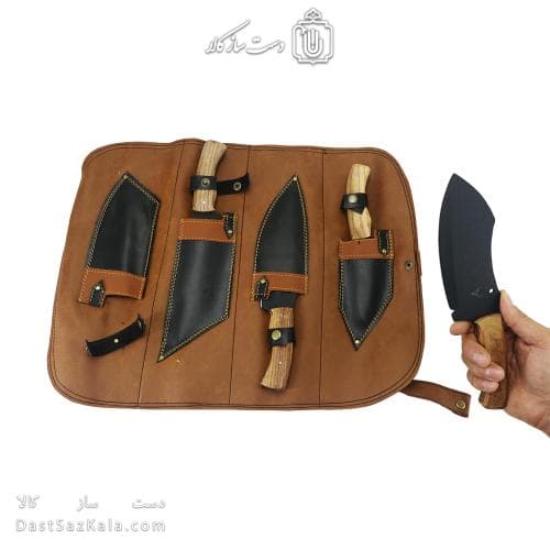 ست چاقوی طبیعت گردی به همراه کیف چرمی مجموعه 4 عددی کد MS-13