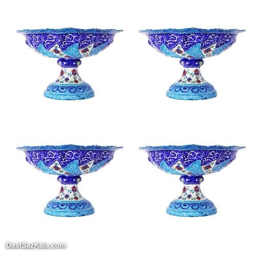 ست بستنی خوری میناکاری پایه دار مسی 4 تایی کد LT-81