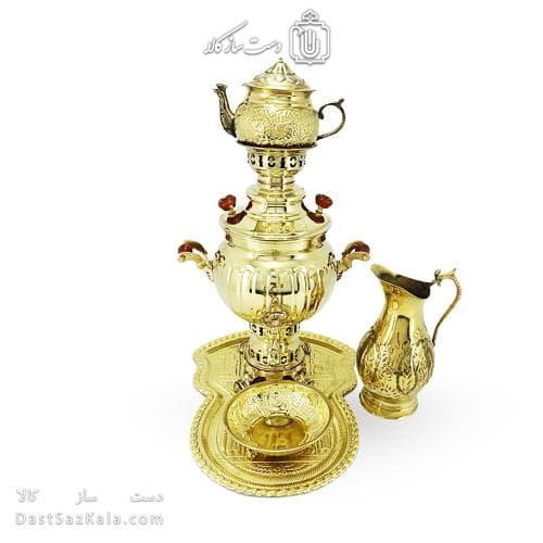 سرویس سماور برنجی دکوری آینه ای 3 لیتری کد AH-140