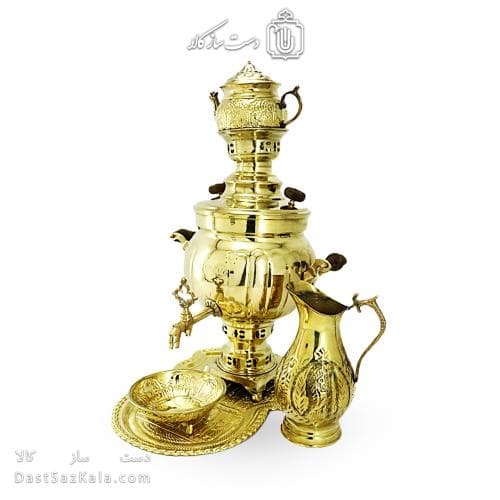 سرویس سماور برنجی ذغالی آینه ای 6 لیتری کد AH-139