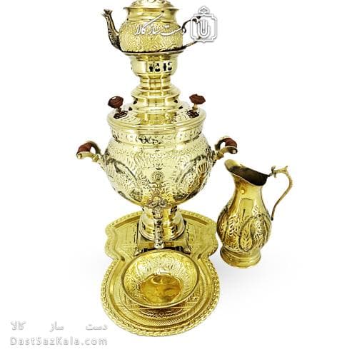 سرویس سماور ذغالی برنجی طرح دار 6 لیتری کد AH-138