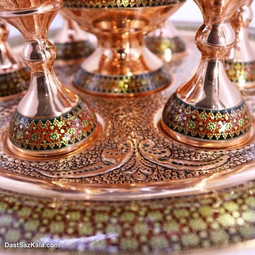 سرویس شربت خوری مسی خاتم کاری شده مجموعه 8 عددی کد MJ-97