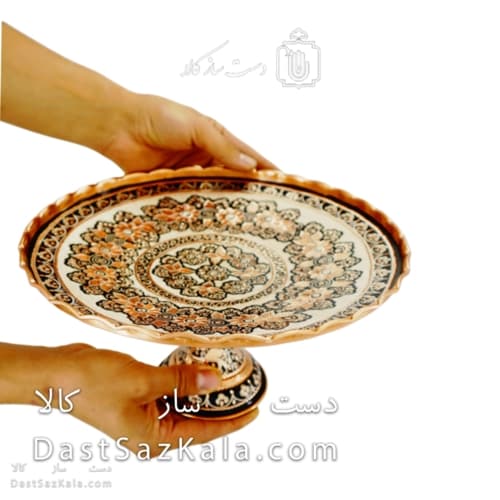 سرویس پذیرایی مسی طرح الماس تراش نقره کوب 4 تیکه کد MJ-133