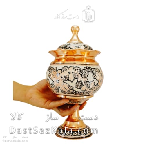 سرویس پذیرایی مسی طرح الماس تراش نقره کوب 4 تیکه کد MJ-133