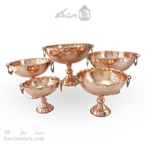 سرویس پذیرایی مسی پایه دار زنجان مدل گوشوار دار 5 سایز AH-22