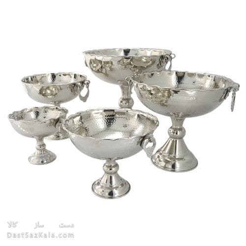 سرویس پذیرایی مسی پایه دار سفید مدل گوشواره دار 5 سایز AH-23