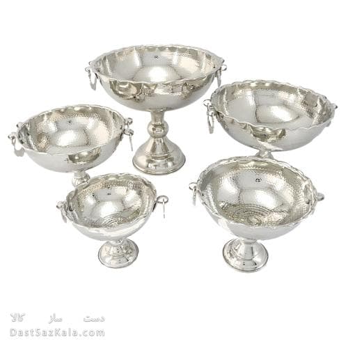 سرویس پذیرایی مسی پایه دار سفید مدل گوشواره دار 5 سایز AH-23