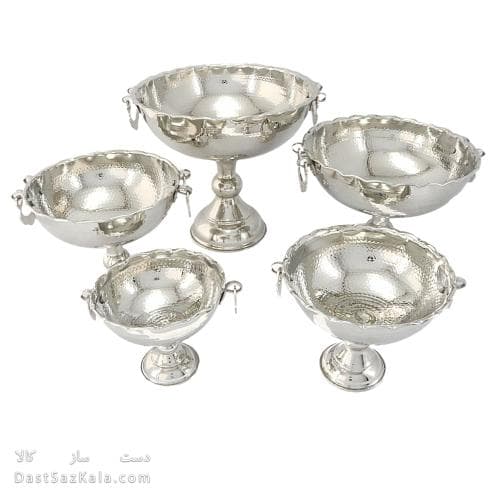 سرویس پذیرایی مسی پایه دار سفید مدل گوشواره دار 5 سایز AH-23