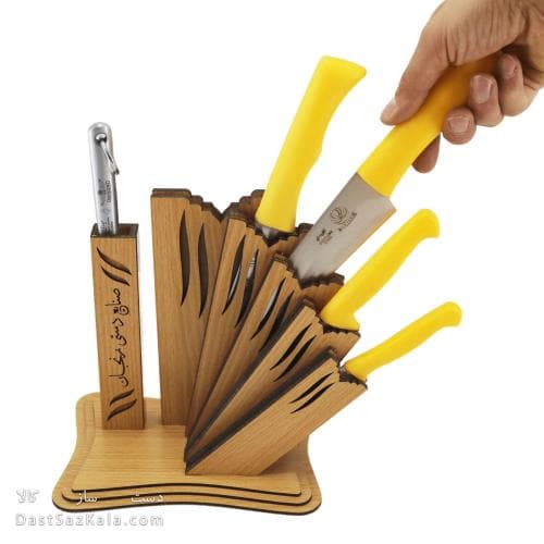 سرویس چاقو آشپزخانه زنجان 6 پارچه با پایه چوبی MN-20
