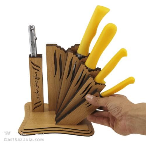 سرویس چاقو آشپزخانه زنجان 6 پارچه با پایه چوبی MN-20