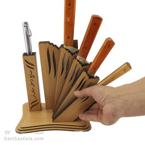 سرویس چاقو آشپزخانه زنجان 5 تیکه با پایه چوبی MN-25