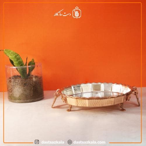 سینی مسی پایه دار زنجان سایز 1 دسته دار کد PA-40