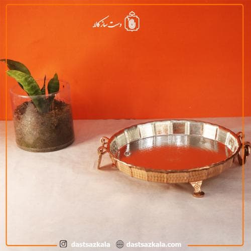 سینی مسی پایه دار زنجان سایز 2 دسته دار کد PA-41