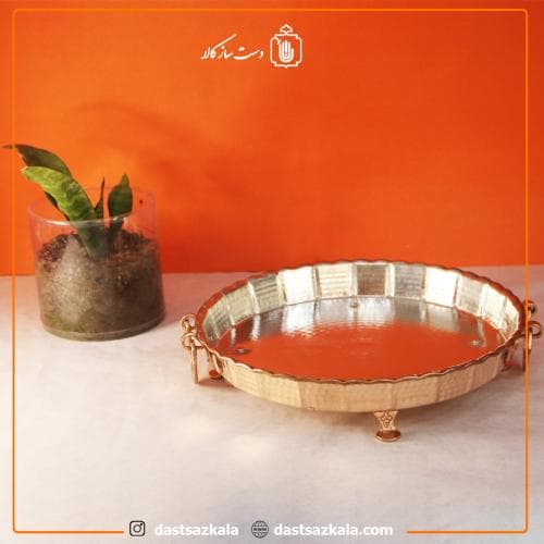 سینی مسی پایه دار زنجان سایز 3 دسته دار کد PA-42