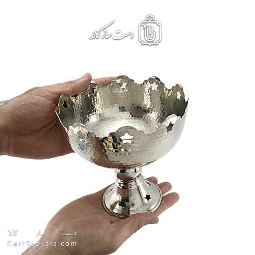 شکلات خوری مسی سفید پایه دار مدل ستاره ای 16 سانتی کد AH-36