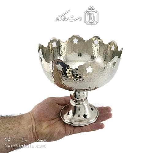 شکلات خوری مسی سفید پایه دار مدل ستاره ای 16 سانتی کد AH-36