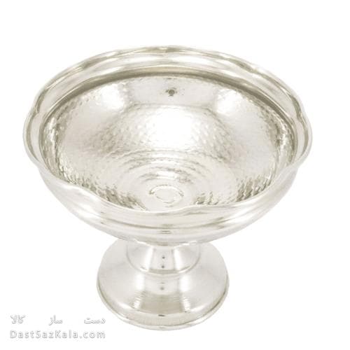 شکلات خوری مسی پایه دار سفید مدل لبه چین 17 سانتی کد AH-44
