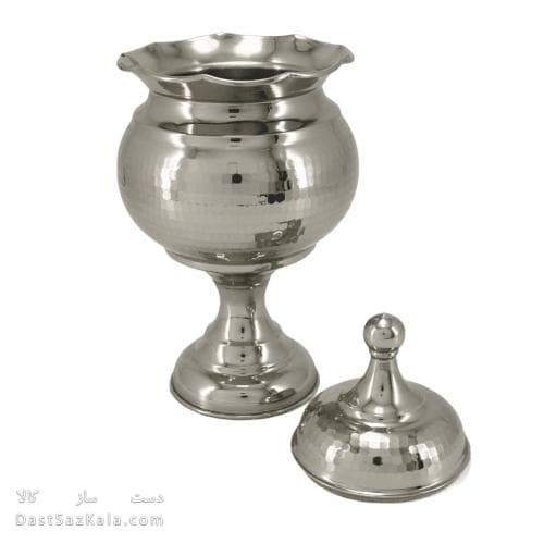 شکلات خوری مسی پایه دار و درب دار سفید 27سانتیمتری کد AH-84