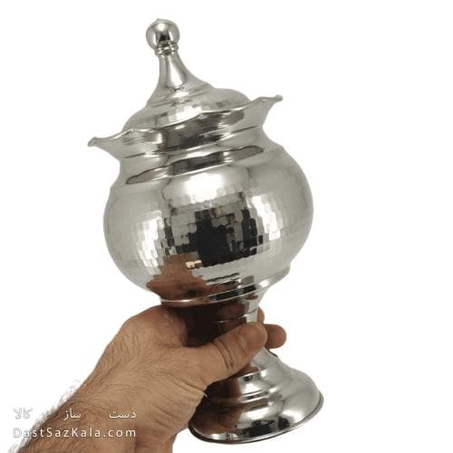 شکلات خوری مسی پایه دار و درب دار سفید 27سانتیمتری کد AH-84