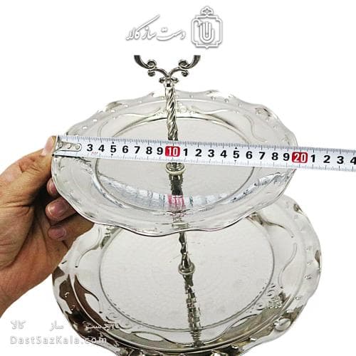 شیرینی خوری مسی دو طبقه سفید به ارتفاع 30 سانتیمتر کد AH-134
