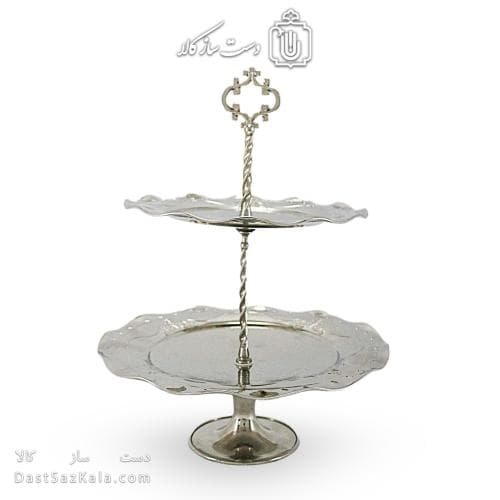 شیرینی خوری مسی دو طبقه سفید به ارتفاع 30 سانتیمتر کد AH-134