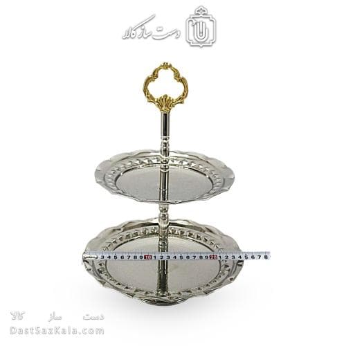 شیرینی خوری مسی دو طبقه سفید به ارتفاع 35 سانتیمتر کد AH-132