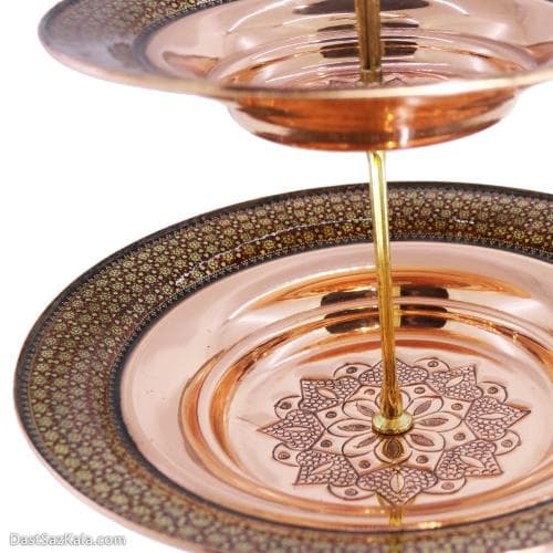 شیرینی خوری مسی خاتم کاری دو طبقه کد MJ-76