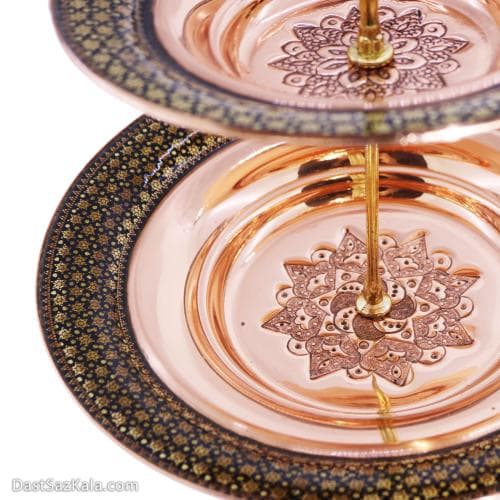 شیرینی خوری خاتم کاری مسی دو طبقه کد MJ-77