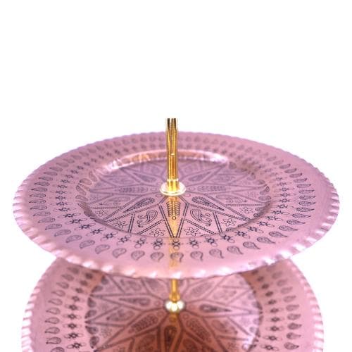 شیرینی خوری مسی دو طبقه پایه دار و طرح دار کد SHH-69