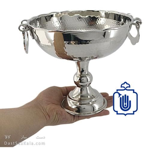 شیرینی خوری مسی سفید زنجان مدل گوشواره ای 24 سانتی کد AH-56