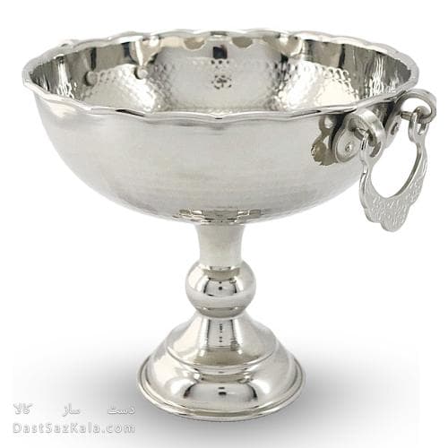 شیرینی خوری مسی سفید زنجان مدل گوشواره ای 24 سانتی کد AH-56