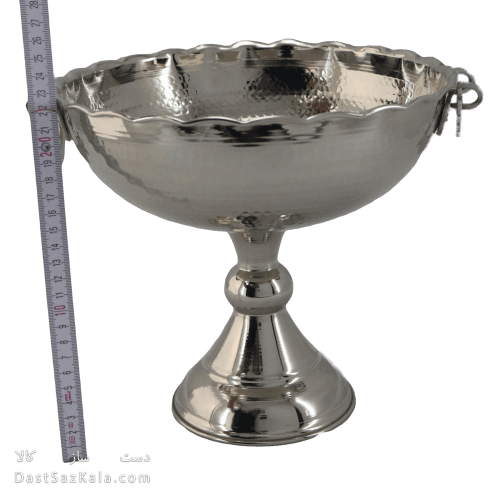 شیرینی خوری مسی سفید زنجان مدل گوشواره ای 24 سانتی کد AH-56