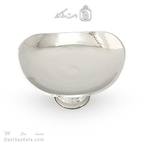 شیرینی خوری مسی سفید پایه دار مدل سه گوش 24 سانتی کد AH-30