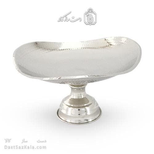 شیرینی خوری مسی سفید پایه دار مدل سه گوش 24 سانتی کد AH-30