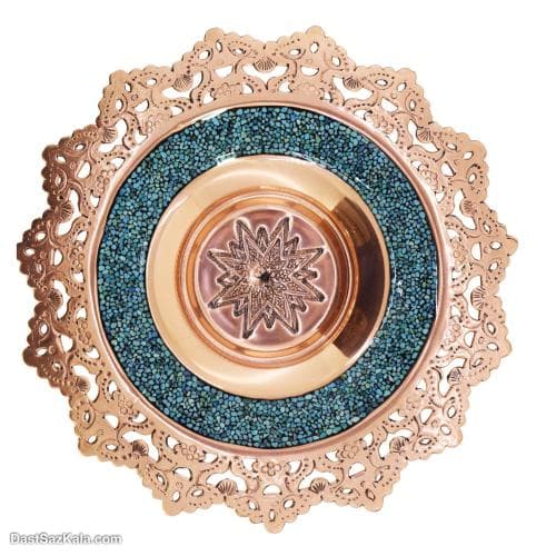 شیرینی خوری فیروزه کوبی مسی پایه دار کد MJ-61