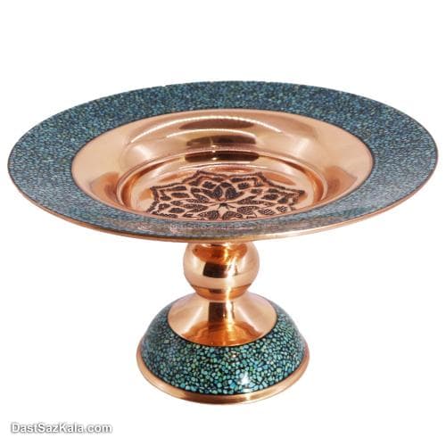 شیرینی خوری مسی فیروزه کوبی پایه دار کد MJ-62