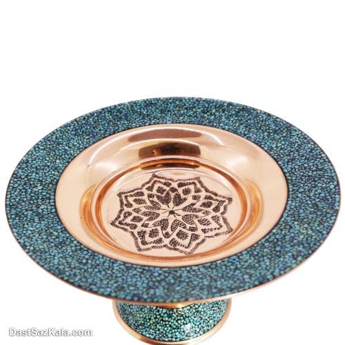 شیرینی خوری مسی فیروزه کوبی پایه دار کد MJ-62