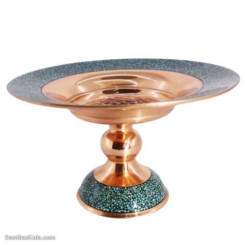 شیرینی خوری مسی فیروزه کوبی پایه دار کد MJ-62