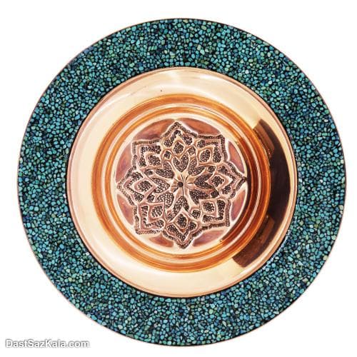 شیرینی خوری مسی فیروزه کوبی پایه دار کد MJ-62