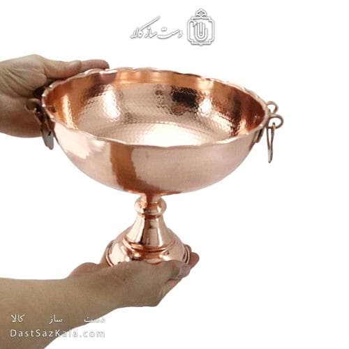 شیرینی خوری مسی پایه دار زنجان گوشواره ای 23 سانتی کد AH-51