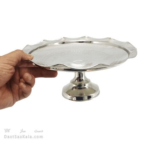شیرینی خوری مسی پایه دار سفید مدل دیبا 25 سانتیمتری کد AH-41