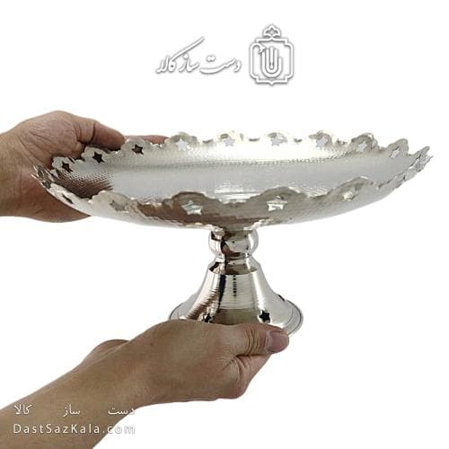 شیرینی خوری مسی پایه دار سفید مدل ستاره ای 28 سانتی کد AH-38