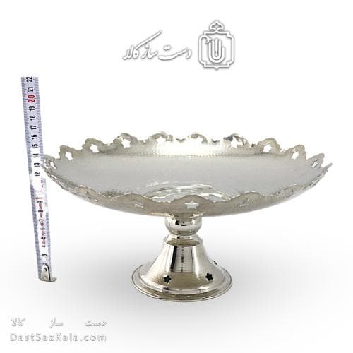 شیرینی خوری مسی پایه دار سفید مدل ستاره ای 28 سانتی کد AH-38