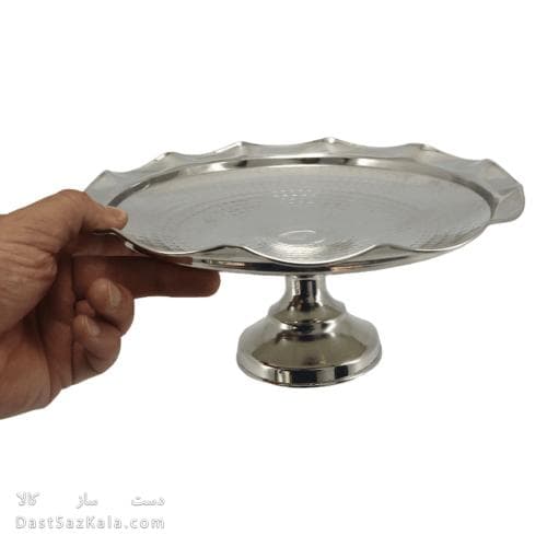 شیرینی خوری مسی پایه دار سفید مدل لبه چین 25 سانتی کد AH-47