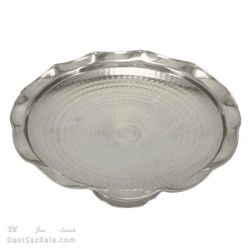 شیرینی خوری مسی پایه دار سفید مدل لبه چین 25 سانتی کد AH-47