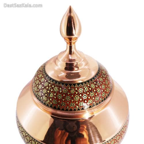 قندان مسی خاتم کاری شده مدل سیبی سایز 27 قرمز کد MJ-69