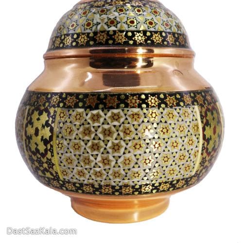 قندان مسی خاتم کاری شده سایز 20 مدل شال دار کد MJ-80