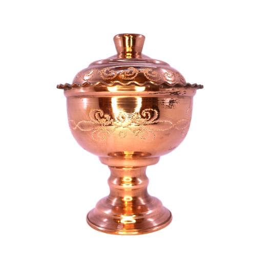 قندان مسی طرح دار تک پایه بزرگ زنجان 13 سانتیمتری کد SSH-62
