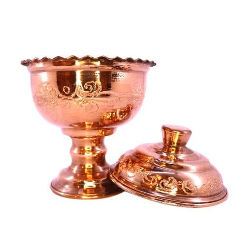 قندان مسی پایه دار زنجان سایز کوچک 12 سانتیمتری کد SSH-61